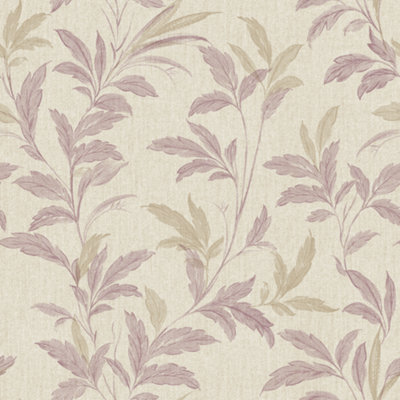 Grandeco Organic Leaf Trail Linen Textured Wallpaper, Purple Heather