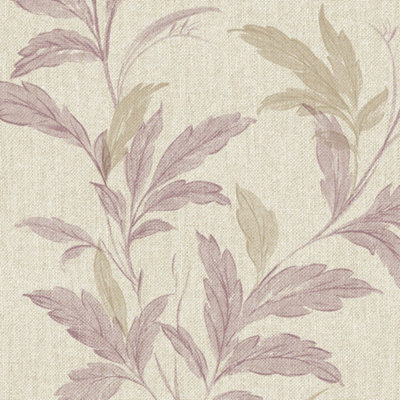 Grandeco Organic Leaf Trail Linen Textured Wallpaper, Purple Heather
