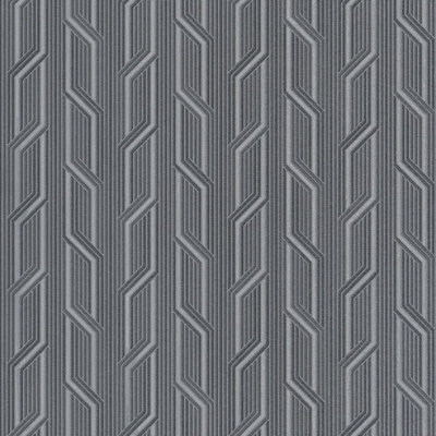 Grandeco Orion Vertical Geometric Stripe Wave Embossed Motif Charcoal Wallpaper