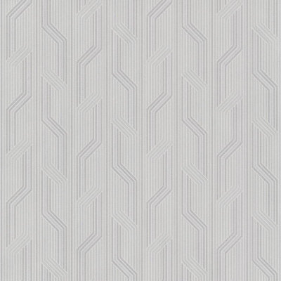Grandeco Orion Vertical Geometric Stripe Wave Embossed Motif Grey Wallpaper