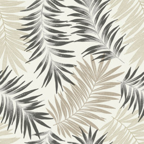 Grandeco Orleans Foliage Frond Textured Wallpaper, Neutral