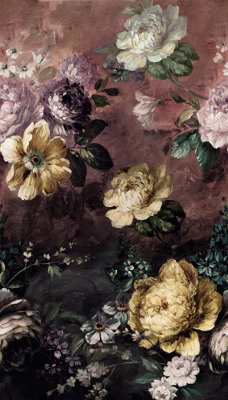Grandeco Painted Flowers Burgundy Repeatable Wallpaper Mural 159 x 280cm