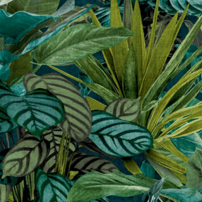 Grandeco Painted Leaves Tropical Vista Wallpaper, Green Teal