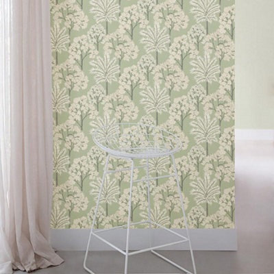 Grandeco Palm Forest Sage Green Wallpaper Metallic Leaves Paste The Wall Vinyl