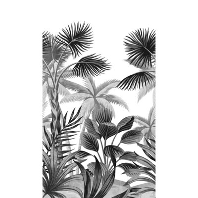 Grandeco Palm Scene 3 lane repeatable Textured Mural, 1.59 x 2.8m, Monochrome