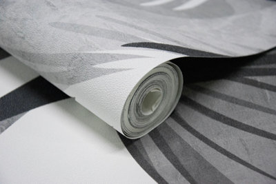 Grandeco Palm Scene 3 lane repeatable Textured Mural, 1.59 x 2.8m, Monochrome