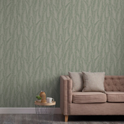 Grandeco Palmeria Palm Leaves Blown Wallpaper, Sage Green