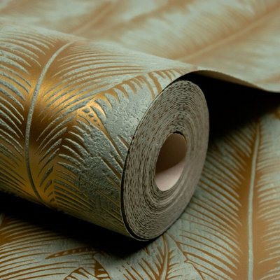 Grandeco Palmeria Palm Leaves Blown Wallpaper, Sage Green