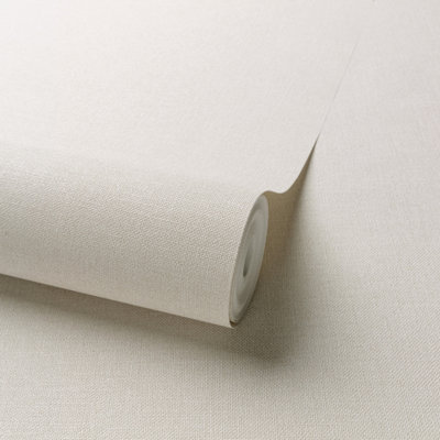 Grandeco Panama Plain Textured Linen Fabric Wallpaper, Beige
