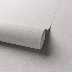 Grandeco Panama Plain Textured Linen Fabric Wallpaper, Light Grey