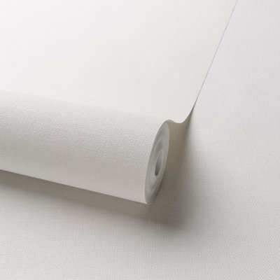Grandeco Panama Plain Textured Linen Fabric Wallpaper, Off White