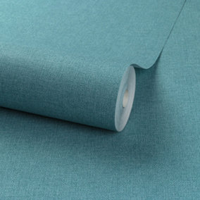 Grandeco Panama Textured Linen Fabric Wallpaper, Deep Teal