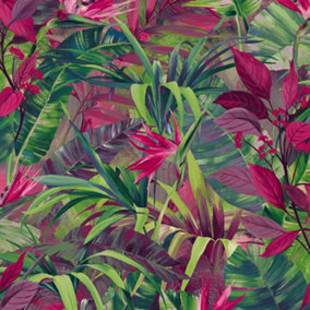 Grandeco Paradise flower Textured Wallpaper, Pink Green