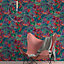 Grandeco Paradise Jungle Painted Flower Red & Green Textured Wallpaper