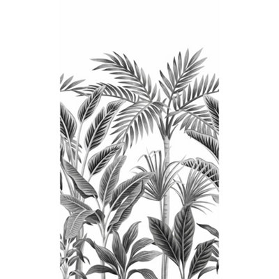 Grandeco Paysage Black & White Graphic Jungle Palm 3 Lane Repeatable Wallpaper Mural 1.59 x 2.8m