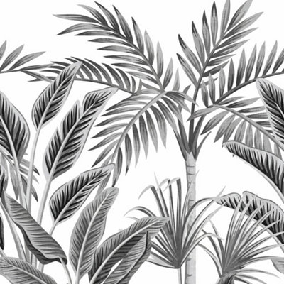Grandeco Paysage Black & White Graphic Jungle Palm 3 Lane Repeatable Wallpaper Mural 1.59 x 2.8m