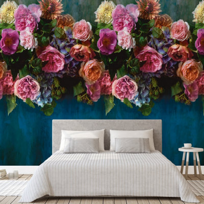 Grandeco Peony Bloom Floral Garland 3 panel repeatable mural 1.59 x 2.8m