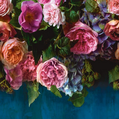 Grandeco Peony Bloom Floral Garland 3 panel repeatable mural 1.59 x 2.8m