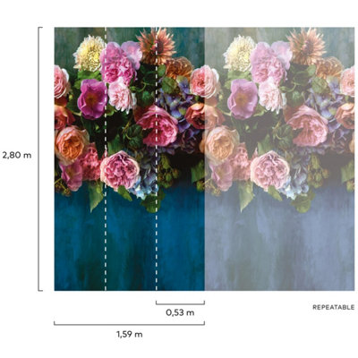 Grandeco Peony Bloom Floral Garland 3 panel repeatable mural 1.59 x 2.8m
