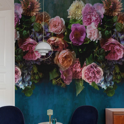 Grandeco Peony Bloom Floral Garland 3 panel repeatable mural 1.59 x 2.8m