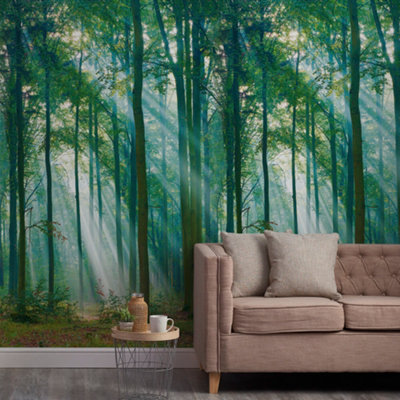 Grandeco Photographic Forest Sunlight Through Trees 3 panel repeatable mural 1.59 x 2.8m