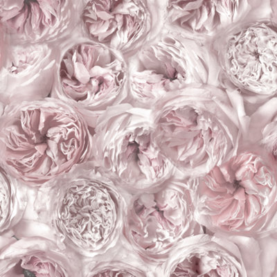Grandeco Photographic Peony Flower Wall Smooth Wallpaper, Petal Pink