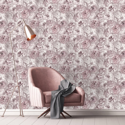 Grandeco Photographic Peony Flower Wall Smooth Wallpaper, Petal Pink
