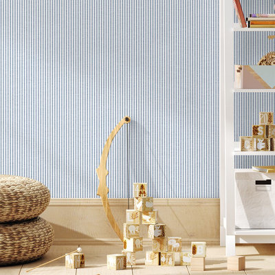 Grandeco Pinstripe Nursery Textured Wallpaper Blue