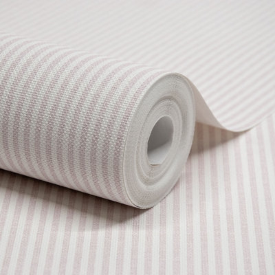 Grandeco Pinstripe Nursery Textured Wallpaper Pink