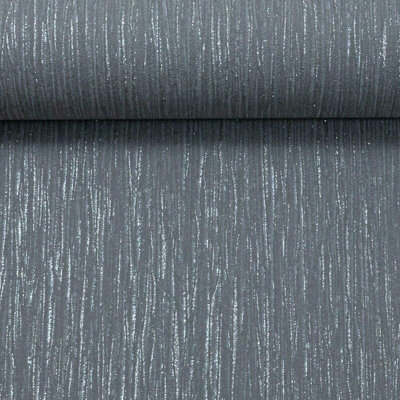 Grandeco Plain Black Charcoal Crystal Metallic Glitter Textured Vinyl Wallpaper