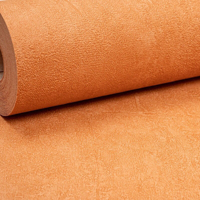 Grandeco Plain Light Orange Textured Cotton Backed Vinyl Wallpaper