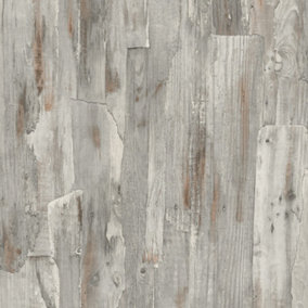 Grandeco Planked Wooden Wall Textured Wallpaper, White