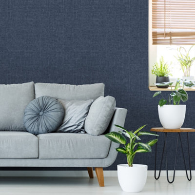 Grandeco Plaster Effect Cine Textured Wallpaper, Navy Blue