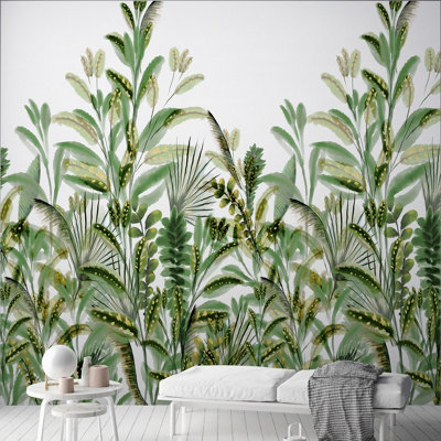 Grandeco Rainforest Leaves 3 lane repeatable Textured Mural, 1.59 x 2.8m