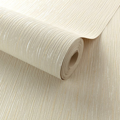 Grandeco Regency Plain Glitter Textured  Blown Vinyl Wallpaper, Cream Gold