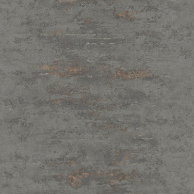 Grandeco Rocca Distressed Textured Concrete Striped Charcoal Grey and Copper Metallic Wallpaper