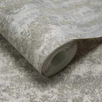 Grandeco Rocks Distressed Plaster Effect  Plain Blown Vinyl Wallpaper, Dark Taupe Greige