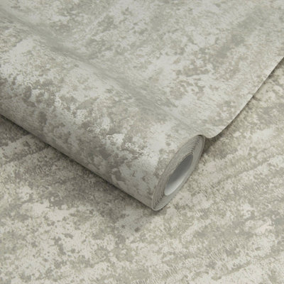 Grandeco Rocks Distressed Plaster Effect  Plain Blown Vinyl Wallpaper,Neutral Taupe