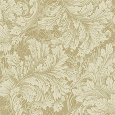 Grandeco Rossetti Acanthus Leaves Scroll Smooth Wallpaper, Gold