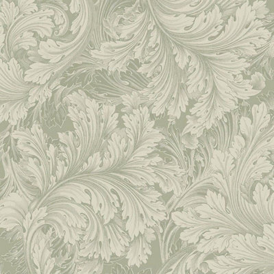 Grandeco Rossetti Acanthus Leaves Scroll Smooth Wallpaper, Green | DIY
