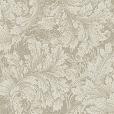 Grandeco Rossetti Acanthus Leaves Scroll Smooth Wallpaper, Taupe