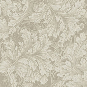 Grandeco Rossetti Acanthus Leaves Scroll Smooth Wallpaper, Taupe
