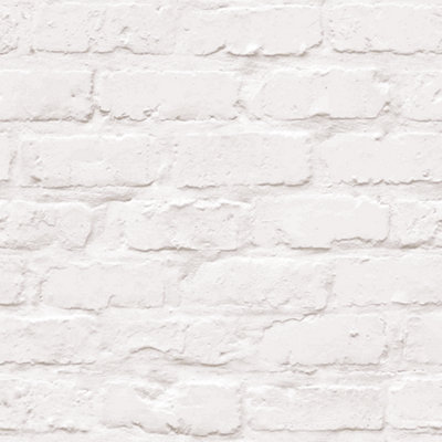 Grandeco Rustic Painted Brick Textured Wallpaper, White