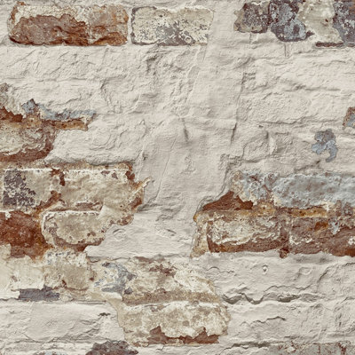 Grandeco Rustic Patchy Brick Textured Wallpaper, Natural Terracotta
