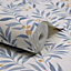 Grandeco Sage Trail Foliage and Flowers Textured Wallpaper, China Blue