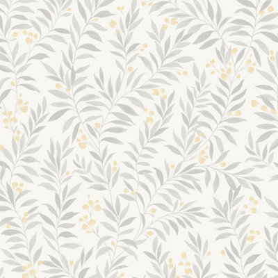 Grandeco Sage Trail Foliage and Flowers Textured Wallpaper, Grey