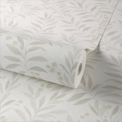 Grandeco Sage Trail Foliage and Flowers Textured Wallpaper, Grey
