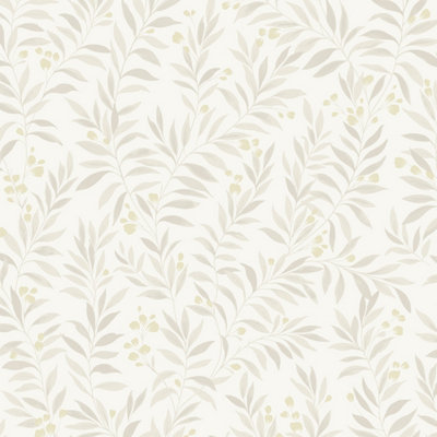 Grandeco Sage Trail Foliage and Flowers Textured Wallpaper, Neutral