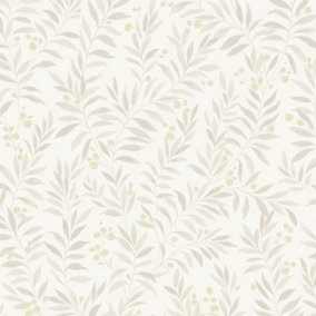 Grandeco Sage Trail Foliage and Flowers Textured Wallpaper, Neutral