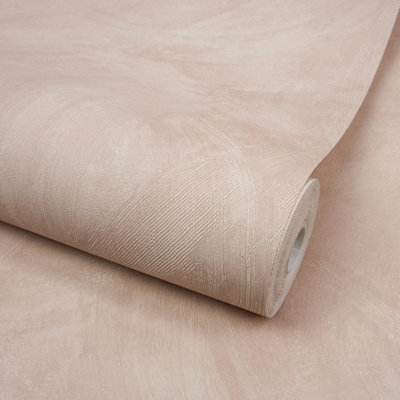 Grandeco Serra Rustic Limewash Chalk Paint Distressed Plaster Effect Textured Wallpaper, Blush Pink